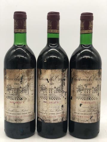 3 x 75cl Chateau des Tuquets Bordeaux 1985 (rood), Ophalen of Verzenden, Rode wijn