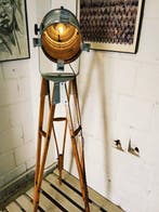 Statief vloerlamp - Vintage reflector op statief - Hout,, Antiek en Kunst