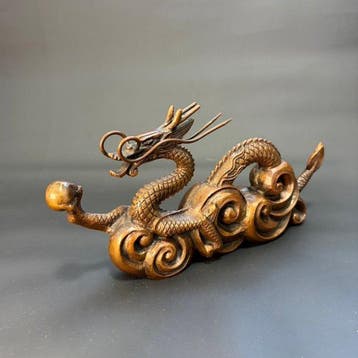 Figurine de dragon en cuivre-bronze japonais traditionnel, Antiquités & Art