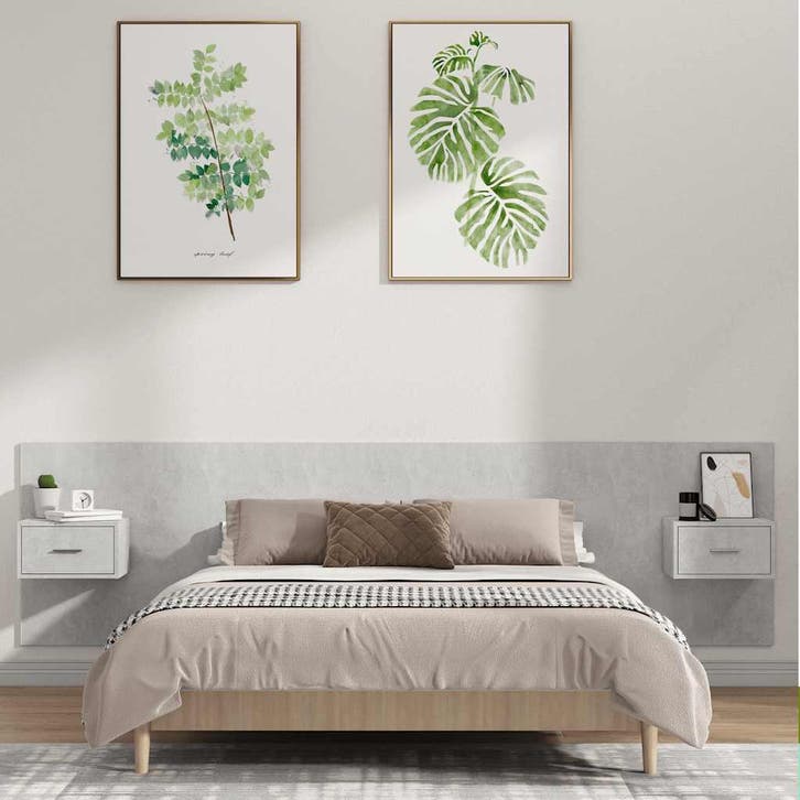 vidaXL Hoofdbord met kastjes bewerkt hout betongrijs, Maison & Meubles, Chambre à coucher | Lits, Envoi