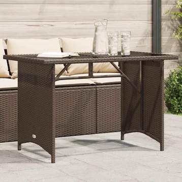 vidaXL Tuintafel met glazen blad 110x68x70 cm poly rattan, Tuin en Terras, Verzenden, Nieuw