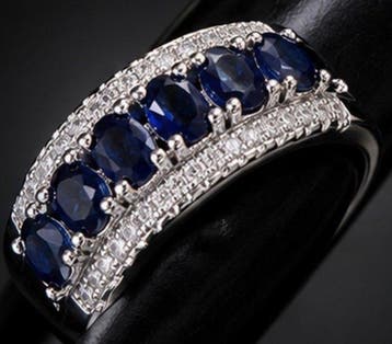 925 sterlingzilver Blauwe saffier kristalring met fonkelende