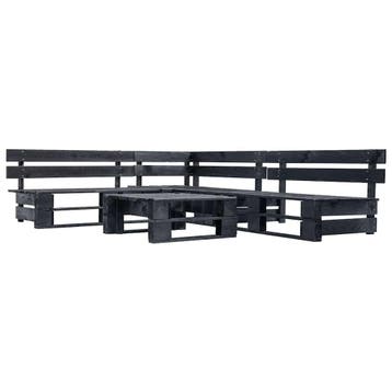vidaXL 4-delige Loungeset pallet hout zwart, Verzenden, Loungeset