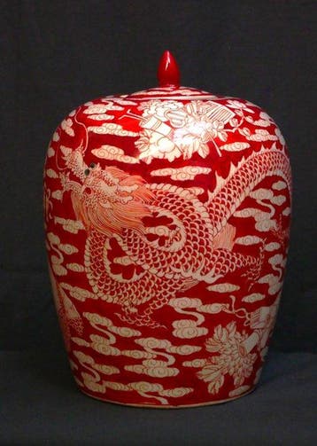 dekselvaas - Porselein - 32 cm handgeschilderde emaille
