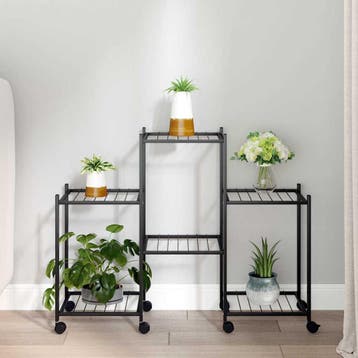 vidaXL Bloemenstandaard met wielen 83x25x63,5 cm ijzer zwart, Verzenden, Nieuw
