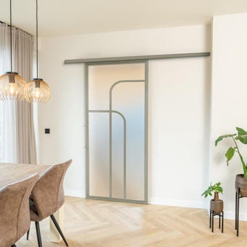 Stalen Schuifdeur met koofsysteem Kiezelgrijs 4 Vlaks rond M, Doe-het-zelf en Bouw, Raamkozijnen en Schuifdeuren, Nieuw, Metaal