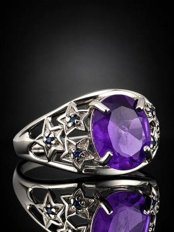 Zonder minimumprijs - Ring Paars Amethist Ring - 925, Nieuw