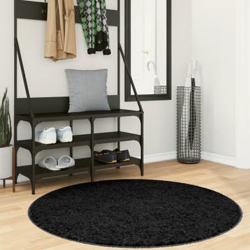 vidaXL Vloerkleed OVIEDO laagpolig Ø 120 cm zwart, Verzenden
