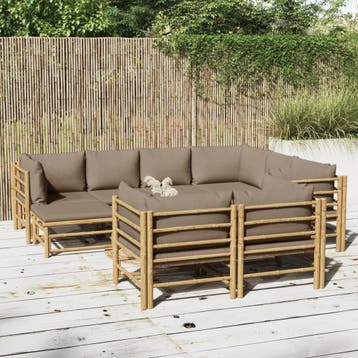 vidaXL 10-delige Loungeset met kussens bamboe taupe, Verzenden, Loungeset