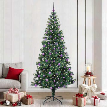vidaXL Kunststof Voorverlichte Kerstboom Groen 240 cm PVC en, Verzenden