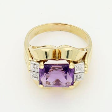 Bague - 14 carats Or jaune Améthyste - Diamant, Bijoux, Sacs & Beauté, Bagues