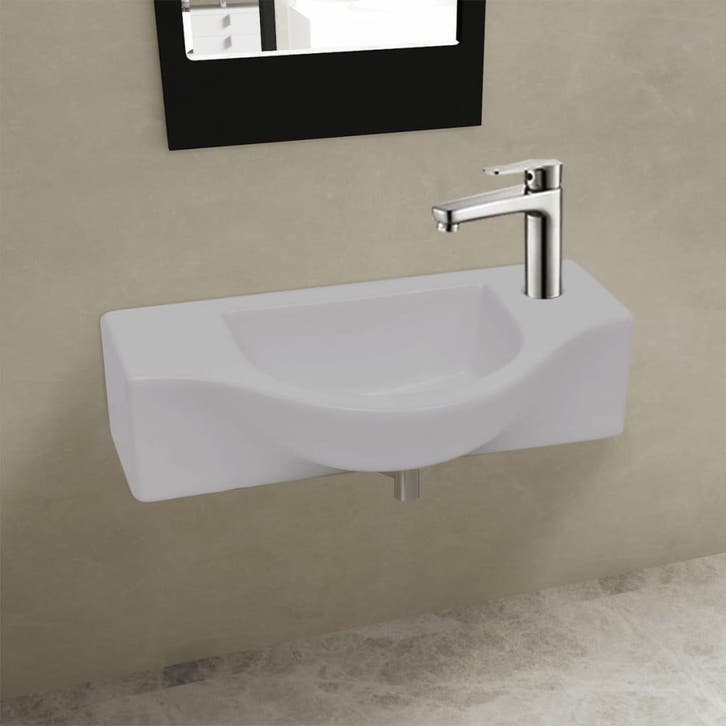 vidaXL Wastafel met kraangat wit keramiek, Bricolage & Construction, Sanitaire, Envoi