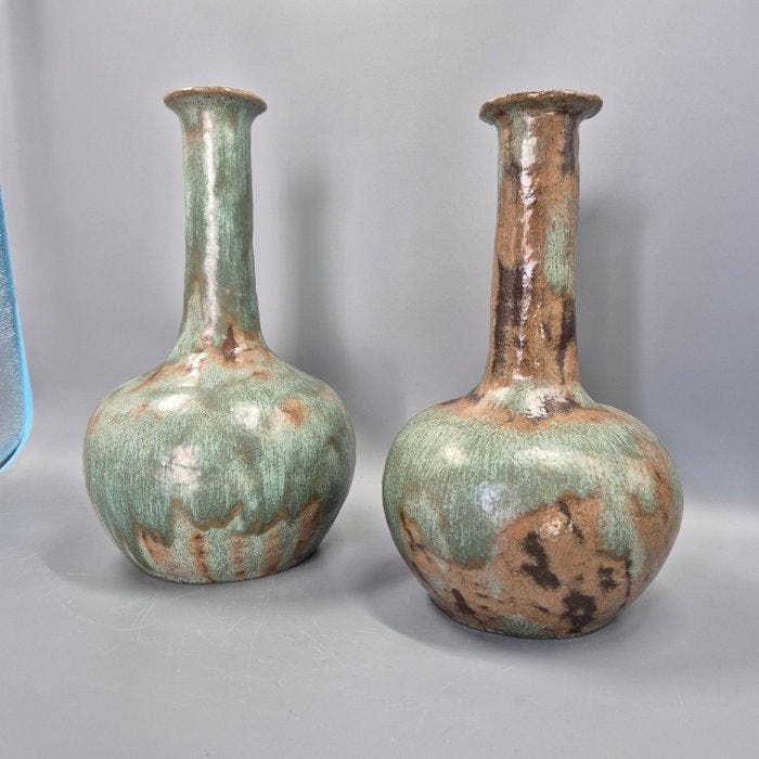 Vaas - 2-delig set vintage keramische vazen – rustiek, Antiek en Kunst, Antiek | Glaswerk en Kristal
