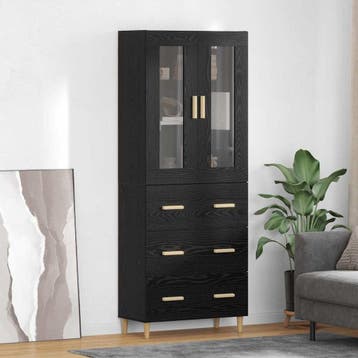 vidaXL Highboard met lade Zwart Eiken 69,5 x 34 x 180 cm, Huis en Inrichting, Verzenden, Nieuw
