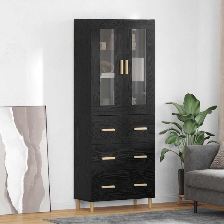 vidaXL Highboard met lade Zwart Eiken 69,5 x 34 x 180 cm, Huis en Inrichting, Kasten | Dressoirs, Nieuw, Verzenden