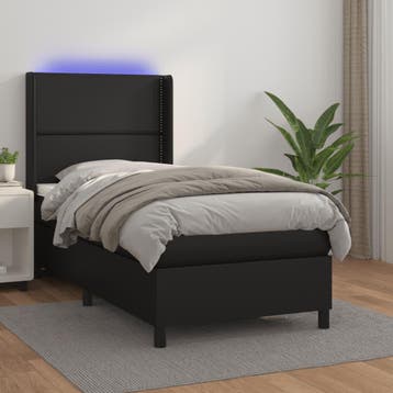 vidaXL Boxspring met matras en LED kunstleer zwart 90x200 cm, Huis en Inrichting, Verzenden, Nieuw