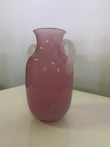 Vaas - Muranoglas - Vintage roze en wit