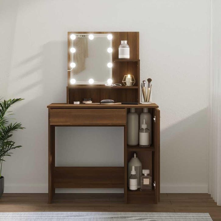 vidaXL Kaptafel met LED-verlichting 86,5x35x136 cm bruin, Huis en Inrichting, Tafelonderdelen, Nieuw, Verzenden