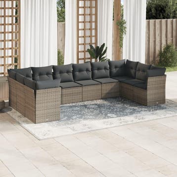 vidaXL 10-delige Loungeset met kussens poly rattan grijs, Verzenden, Loungeset