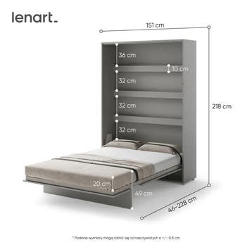 Lenart Bed Concept Verticaal Opklapbed 140x200 - Grijs, Nieuw