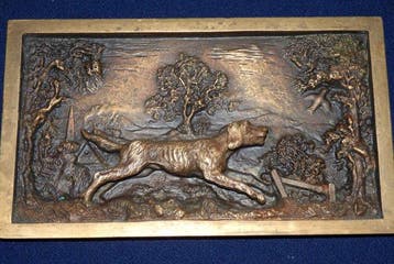 2 plaquettes (bas-reliefs) van jachttafereel - 2 Fraaie