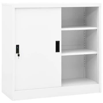 vidaXL Kantoorkast met schuifdeuren 90x40x90 cm staal wit, Verzenden, Nieuw