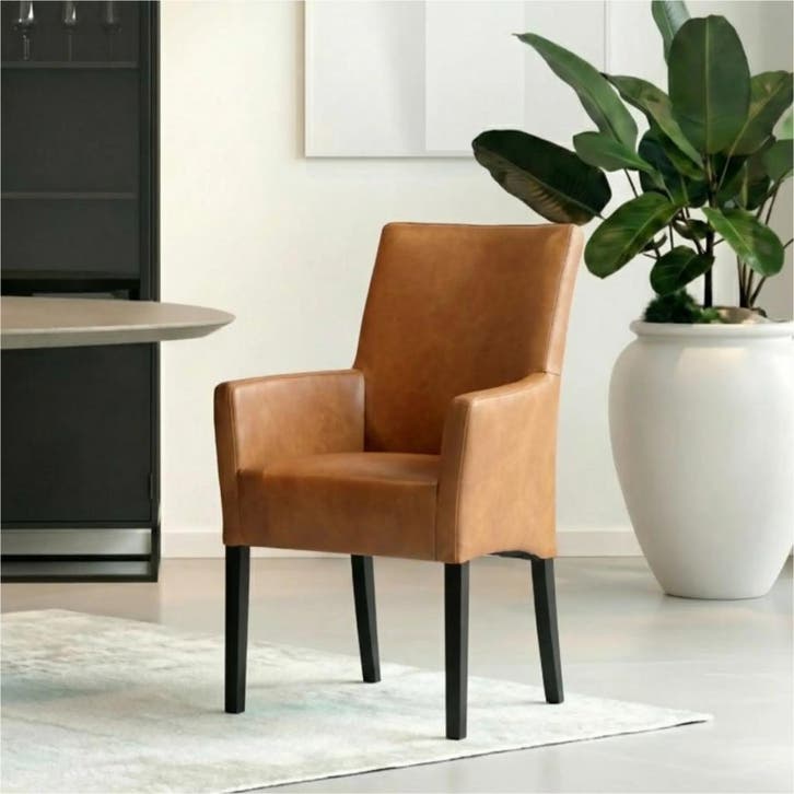 Set van 6 Leren eetkamerstoelen Just met armleuning -, Huis en Inrichting, Stoelen, Nieuw, Leer, Ophalen of Verzenden