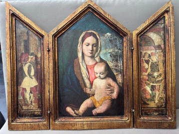 Drieluik - Hout - 1950-1960 - Tripliek Drieluik - Madonna, Antiek en Kunst