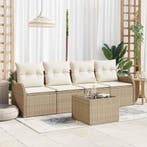 vidaXL Tuinbank Set 5 pcs Beige en Crème Poly rattan, staal, Verzenden