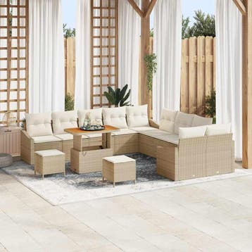 vidaXL Tuinbank Set met kussen met opslag 13 pcs Beige Poly, Verzenden, Nieuw