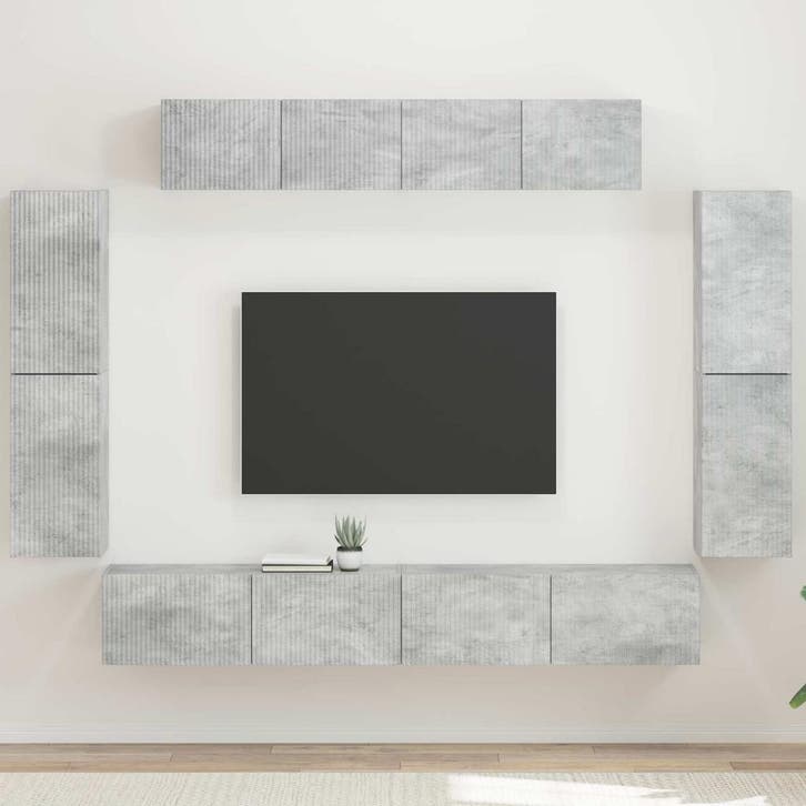 vidaXL TV Kast 8 pcs Beton Grijs, Maison & Meubles, Armoires | Mobilier de télévision, Envoi