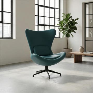 Leren draaifauteuil Soul - Toledo Turquoise (blauw) -, Bohemian, Modern, Scandinavisch, Nieuw, Ophalen of Verzenden, 75 tot 100 cm