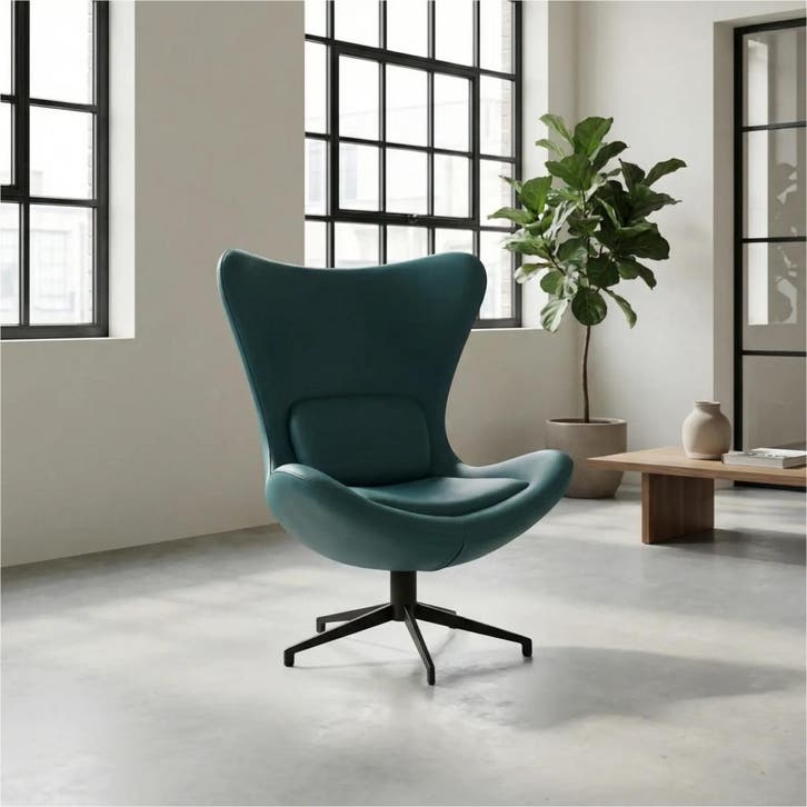 Leren draaifauteuil Soul - Toledo Turquoise (blauw) -, Huis en Inrichting, Fauteuils, 75 tot 100 cm, 75 tot 100 cm, Nieuw, Leer