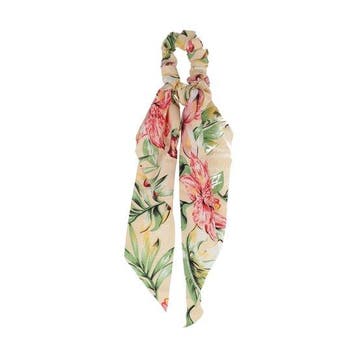 Haarelastiek Scrunchie – Bloemenprint – 25cm Linten – Gladde, Nieuw