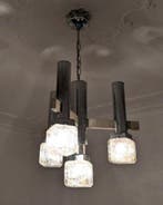 Lampe à suspendre - Verre - Structure en métal chromé -