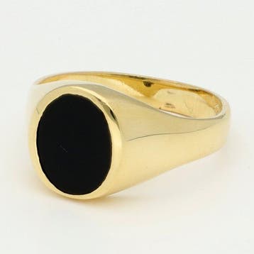 Ring - 18 karaat Geel goud Onyx, Handtassen en Accessoires, Ringen, Nieuw