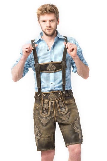 Lederhose Leer Kort Retro en Bretels, Verzenden