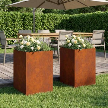 vidaXL Plantenbak 2 st Roestkleurig 50 x 50 x 75 cm weervast, Verzenden