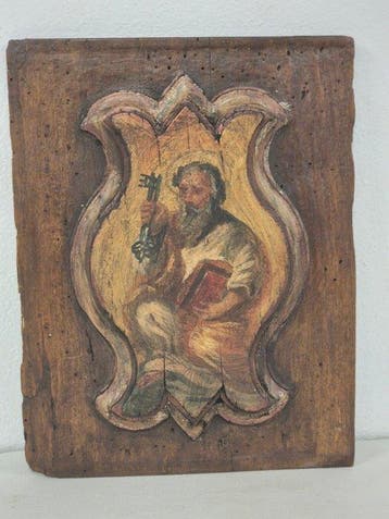 Panneau votif peint - Saint-Pierre - 24 x 31 cm - Bois -