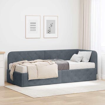 vidaXL Hoek Bed Frame Donkergrijs 80 x 200 cm Fluweel, Huis en Inrichting, Verzenden, Nieuw
