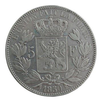Belgique. Léopold Ier. 5 Francs 1850 / Argent .900 (Sans, Postzegels en Munten