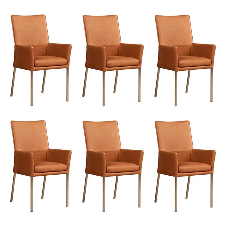 Set van 6 Leren eetkamerstoelen Royal - Rancho Cognac, Huis en Inrichting, Stoelen, Nieuw, Eén, Leer, Ophalen of Verzenden