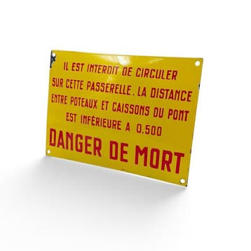 Emaille bord Danger de mort, Frankrijk - Emaille bord -