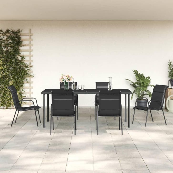 vidaXL 7-delige Tuinset textileen en staal zwart, Jardin & Terrasse, Ensembles de jardin, Envoi
