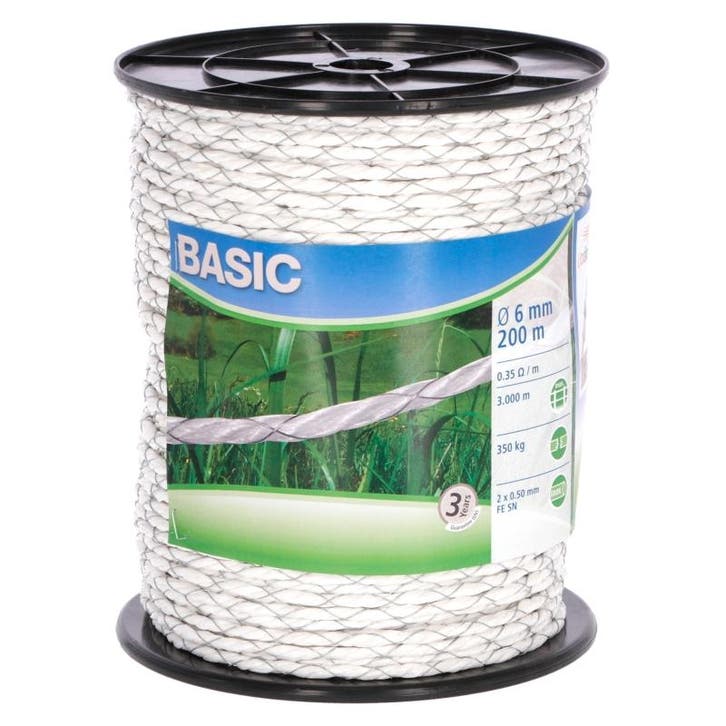Basic classe,e-koord, wit, 6mm 200m, 2x 0,50 fe verzinkt -, Dieren en Toebehoren, Stalling en Weidegang