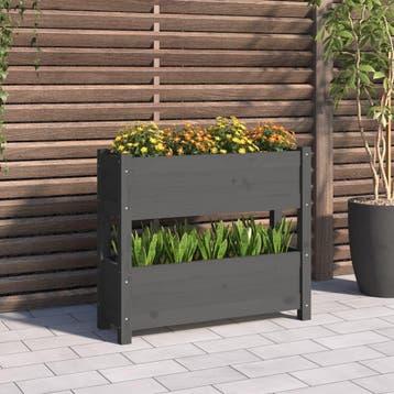 vidaXL Plantenbak 77x25x66 cm massief grenenhout grijs, Tuin en Terras, Verzenden, Nieuw
