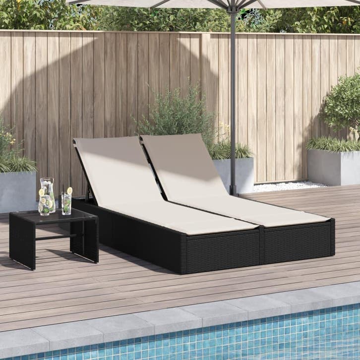vidaXL Ligbed 2-persoons met kussens poly rattan zwart, Jardin & Terrasse, Chaises longues, Envoi