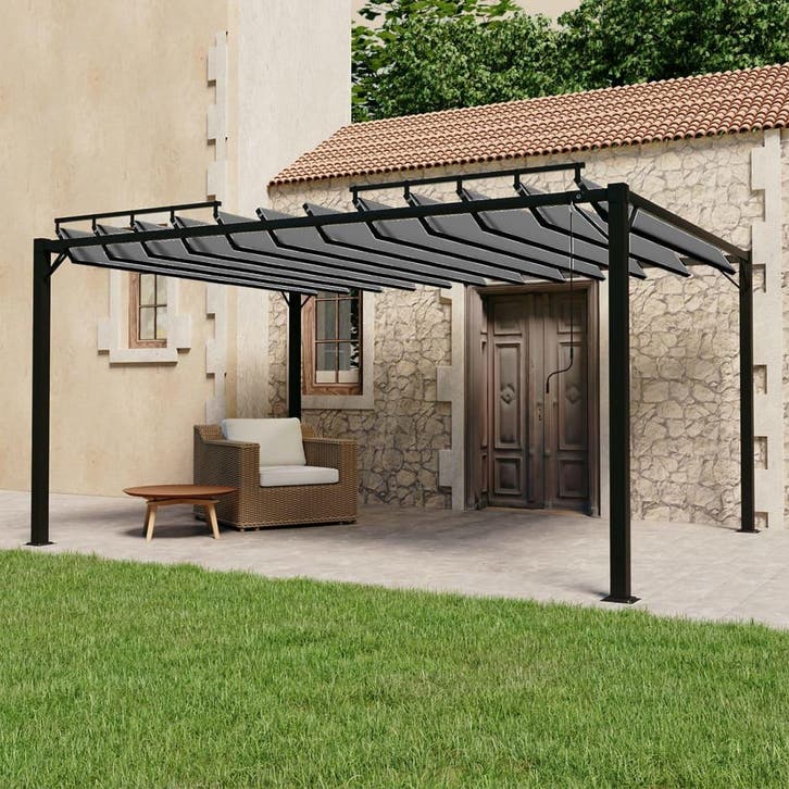 vidaXL Prieel met lamellendak 3x4 m stof en aluminium, Tuin en Terras, Partytenten, Nieuw, Verzenden