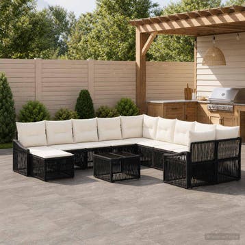 vidaXL Tuinbank Set 12 st Zwart poly rattan, Verzenden, Nieuw