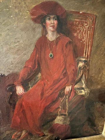 French School (XX) - Portrait d’élégante au chapeau rouge